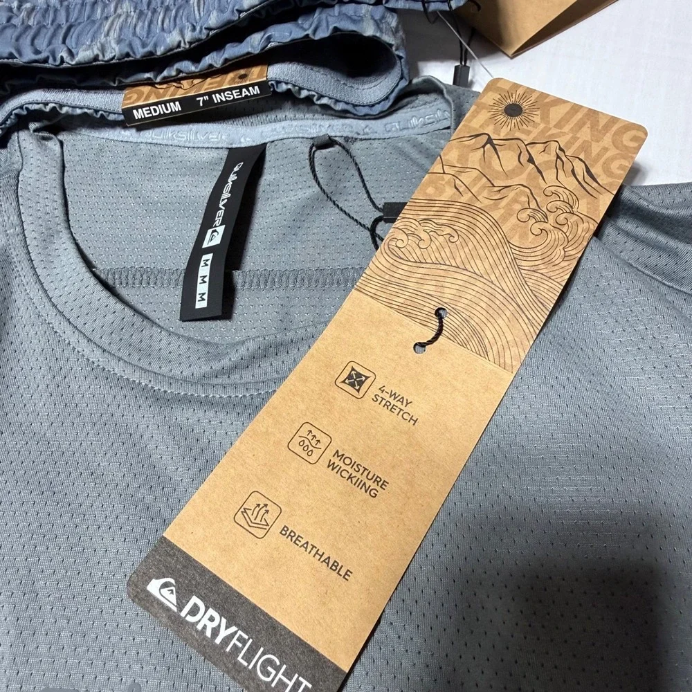 NWT Quiksilver Swim Shorts Shirt Set Men's Size Medium Dry Flight